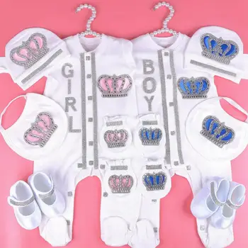 0-3 måneder Newbron baby pige tøj sæt hvide farve bomuld heldragt med krone rhinestone krystal baby body baby klud 2020