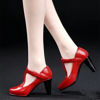 1:6 skala kvindelige pige, kvinde, ung dame højhælede sko model rød/sort/grå farve til 12 inches action figurer, tilbehør