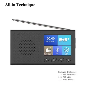 1 sæt Mini Bærbar DAB-Modtager FM-Radio, Bluetooth 4.2 musikafspiller Understøtter 3,5 mm Stereo Audio Output-Funktion