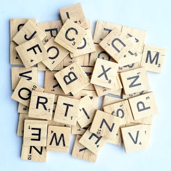 100Pcs/set, Træ-Alfabet Scrabble Puslespil Fliser Sorte Bogstaver & Tal For Håndværk Træ Klistermærker Udsmykning Børn Toy
