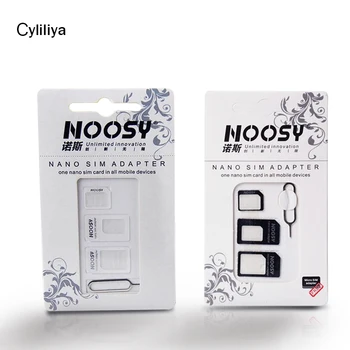 100sets 4in1 Noosy Nano Sim-Kort Adapter + Micro Sim-kort adapter + Standard-SIM-Kort Adapter Med Eject pin-kode Til Iphone, samsung