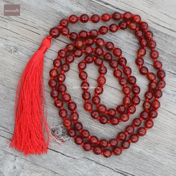 108 Røde Agater Perler Halskæde Til Kvinder Sipiritual Yoga Halskæde Hånd Knyttede Natursten Meditation Jewellry