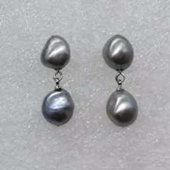 11mm Barok grå kulturperler perle dingle øreringe fuld hul perler