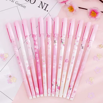 12PCS/Set Plast 0.38 mm Sakura Cherry Gel Pen Signatur Pen Escolar Papelaria Skolens Kontor Forsyning Gave Til Pige