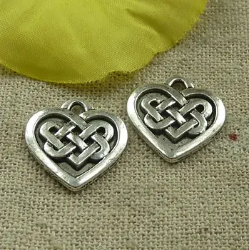 135 stykker tibetansk sølv hjerte charme 18x18mm #4579