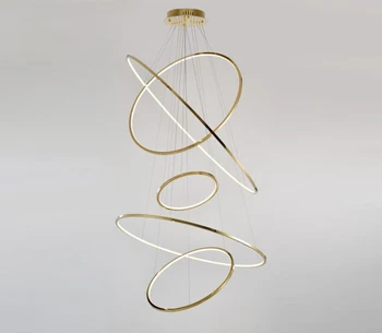 150cm Golden luksus spisestue lampe duplex villa trappe stor lysekrone cirkulær ring-formet høj stue lamper
