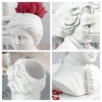 16cm Harpiks Mozart, Beethoven David Flower Pot Europa Kendte Vase Gips Statue Antik Indretning