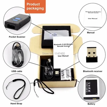 1D 2D-Mini Bluetooth-Barcode Scanner USB og 2,4 GHz Trådløse Bærbare QR-stregkode Læseren Støtte Tablet, Android, Ios, Windows