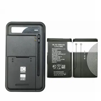 1STK Universal batterioplader + 2STK 1500mAH BL-5C BL5C BL-5C-Batteri Til Nokia 1112 1208 1600 2600 2610 n70 n71