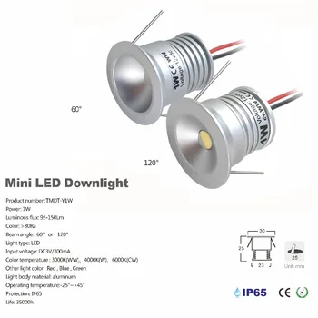 1W Mini Belysning Input DC3V/300mA , 25mm-Udskæring Led Downlight, 60D/120D CE-ROHS Hjem Dekoration Lampe IP65 12pcs