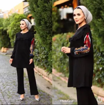 2 stk Kvinder Hijab Tøj Kombinere Efteråret Tunika arabisk Europa Muslimsk Mode Tyrkiet Abaya Tørklæde Dubai Kvinder Lang Kjole