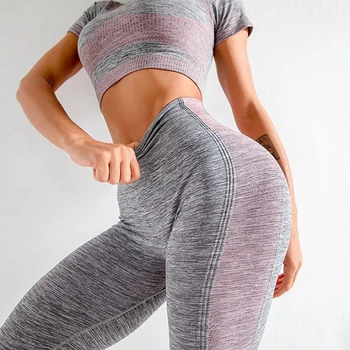 2 STK Kvinder Problemfri yoga sæt Fitness Sport Passer til FITNESS Tøj, T-Shirts+Høj Talje Leggings bunden Træning sæt