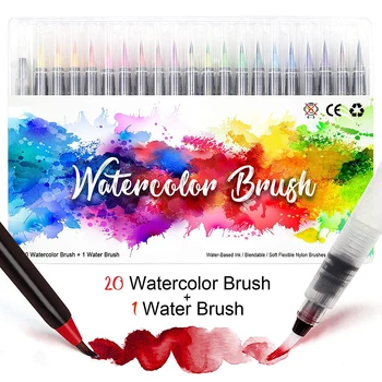 20 Farver Kunst Forsyninger Waterbrush Pensel Akvarel Pensel, Pen Sæt med Blød Spids Farve Skrivning-Tegning, Maleri Blanding-stand