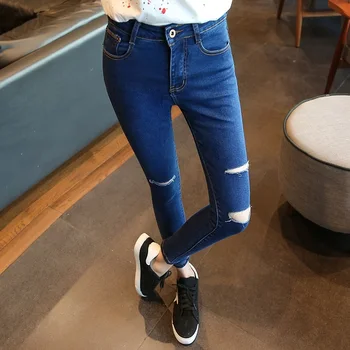 2019 Efteråret Kvinder Ankel-Længde Elastisk Sort Jeans Studerende High Waist Stretch Tynde Kvindelige Blyant Bukser Denim Bukser Damer