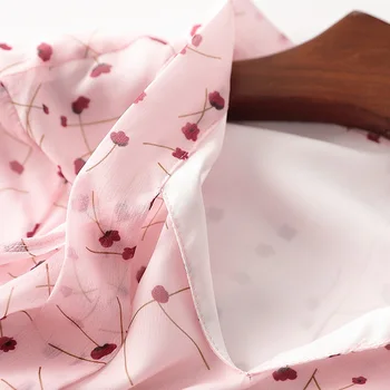 2019 Foråret Romantisk Pink langærmet Pink Chiffon Kjoler Kvinder A-linje Lang Floral Pink Kjoler Bow Tie Krave Lange Kjoler
