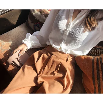 2019 MISHOW Efteråret nye kvinder Office-stil bukser mode kausale høj talje streetwear løs Khaki Nineths bukser MX18C2534
