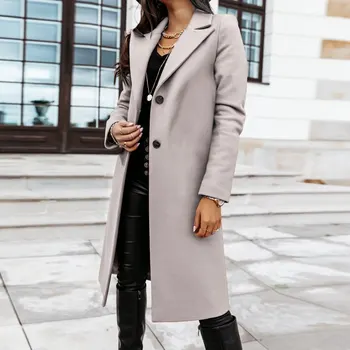 2020 BRITISK Stil Kvinder Lang Frakke Plus Size Efterår og Vinter Classic Lang Frakke Turn Down Krave Trench Coat Robe Overtøj
