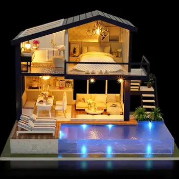 2020 DIY 3D Træ-Mini Dukkehus For Børn Xmas Kærlighed Gave Gang Lejlighed Dukke Hus Møbler Pædagogisk Legetøj Møbler Ny