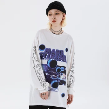 2020 Efterår Og Vinter Kosmiske Planet Print T-Shirt Hip Hop Løs T-Shirt Med Lange Ærmer Harajuku T-Shirt Casual T-Shirts Shirts