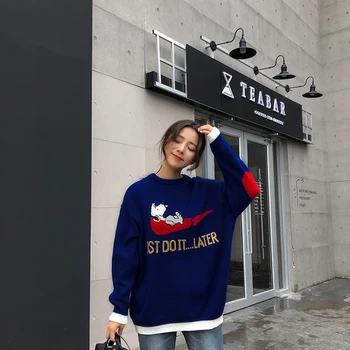 2020 Koreanske Efterår Og Vinter Nye Retro Barnlige O-Hals Kawaii Sweater Søde Net Red Ulzzang Kvindelige Løs Alle-Match Sweater 2877