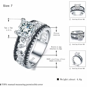 2020 Nye Ankomst Autentiske 925 Sterling Sølv Kvinder Ringe Hvid/Sort Cz 925 Sølv Ringe Fine Smykker Gave Bague C020