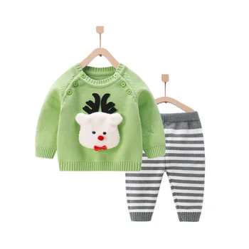 2020 Nye Efterår Og Vinter Boutique Baby Tøj Sæt Dejlige Tegnefilm Pullover Sweater+Stribede Bukser Nyfødte Drenge Piger Sweater Passer Til