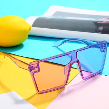 2020 Overdimensionerede Square Solbriller Kvinder Luksus Mærke Mode Flat Top farverige Klar Linse solbriller Vintage Mænd Gafas Briller