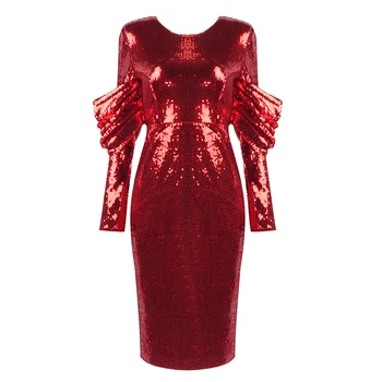 2020 nye mode kvinder rød paillet kjole sexet med lange ærmer kendte bane evening party dress vestidos - Tøj til kvinder \ www.jl-energy.dk