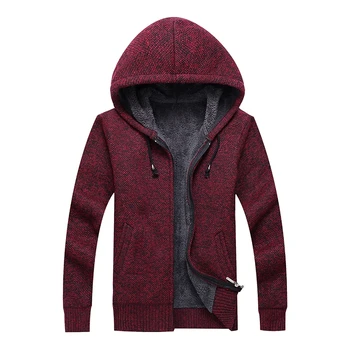 2020 Vinter Sweater Mænd Solid Hooded Coat Tilføje Fleece og Tykkere Trøje med Lynlås Uld Cardigan Sweater Jul Tøj