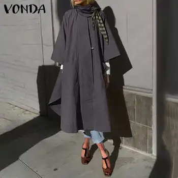 2020 VONDA Efteråret Stilfulde Kvinder Grøft Afslappet langærmet Frakker Solid Jakker Lang Cardigan Kvindelige Tynde Lag Mode Outwears