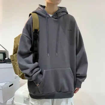 2021 koreansk Par Hoodie Mode Blå Brev Print Oversized Sweatshirt Mænds Casual Trend Løs Solid Farve Pullover