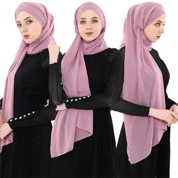 2021 Kvinder Chiffon Muslimske Tørklæde Ramadan Bløde Solid Instant Hijab, Sjaler, Tørklæde Let, Klar til At Bære Islamisk Wrap Hoved Tørklæder