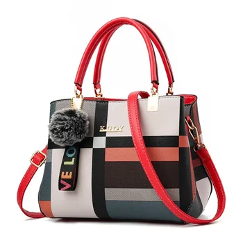 2021 Nye Luksus Tasker for Dame Pu Geometrisk Mønster Plys Bold Bag Dekorative Vedhæng er Berømt Mærke Tasker til Kvinder