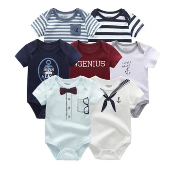 2021 Romper Bomuld 7PCS Newbron Baby Pige Tøj Unisex kortærmet Baby Boy Tøj Print Ropa bebe Piger Baby Tøj