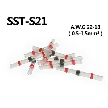 20pcs/50stk/100pcs SST-S21 Tætning Heat Shrink Butt kabelsamlinger Terminaler AWG22-18 0.5-1.0 mm Rød Lodde Muffe Vandtæt