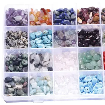 24 Net Gemstone Perler, Uregelmæssig Diverse Box Sæt Løse Perler til smykkefremstilling R9JE