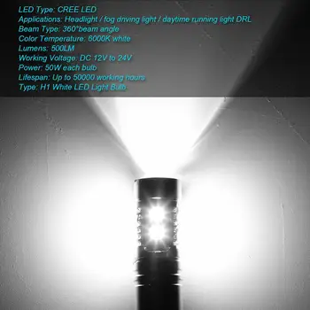 2stk H1/H3 LED Forlygte Pære Vandtæt Super Lyse Tåge Lys Kører Lys Hvid 6000K