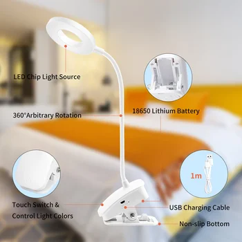 3 Modes Touch Skifte Nat Lys LED bordlampe 5V Dæmpning Klip Bruser Lys LED Bærbare Smart Lampe 18650 Genopladeligt Batteri