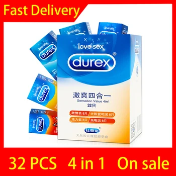 32 STK. Durex 4 I 1 Kondom 4 Typer Ultra Tynde Kondomer Til Mænd Latex Penis Ærme Sex Legetøj Værktøjer Pik Pik Sex Produkt Shop
