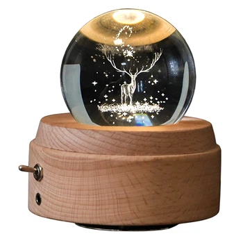 3D Crystal Ball Music Box Hjorte Lysende Roterende Musikalsk Boks Med Projektion Led Lys