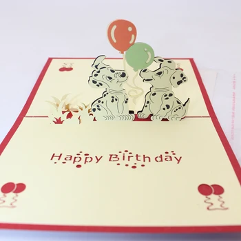 3D Håndlavet 10*15cm Tegnefilm Plettet Hund Happy Birthday Party Invitation Papir Lykønskningskort Postkort børn Børn Ven Gave