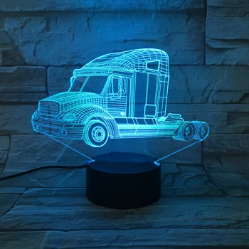 3D-Lampe Lastbil Hoved batteridrevne farveskift med Fjernbetjening Unik gave til Teenageren Atmosfære Usb-Led Nat Lys Lampe