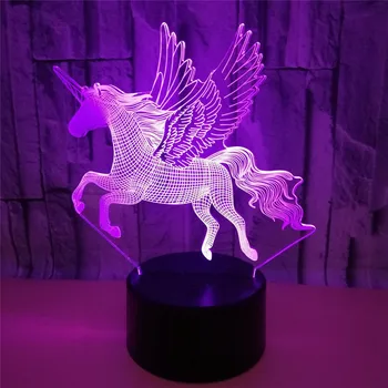 3D Lava Flyvende Vinger Unicorn Hest LED Baby Soveværelse Tabel 7 Farve USB Charge Romantiske Måne, Nat Lys, Fødselsdag, Gave Børn