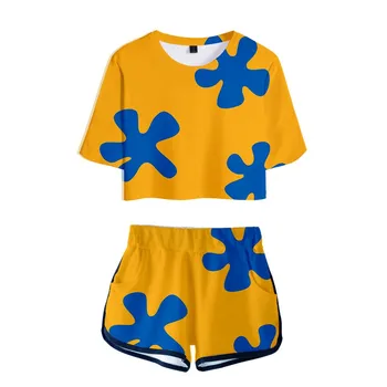 3D Patrick Star Pop Sommeren Bløde Shorts Og T-shirts Mode Kvinder, To-delt Sæt, Cool Print Afgrøde Top Træningsdragt Tøj