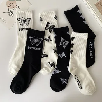 3pairs/masse sort hvid butterfly sokker kvinder Harajuku Hip Hop Sjove Søde Efteråret lang Vinter Sockken Kvindelige Casual Happy Socks