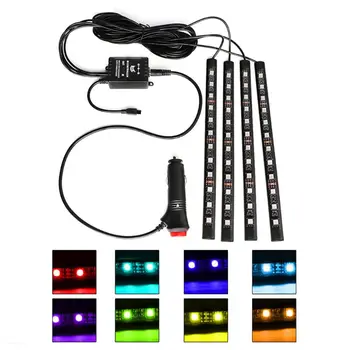 4 Pakker 48 LED Bil Strip Lights Flerfarvet Musik, Lys LED Under dash Belysning Kit med Lyd Aktiv Funktion og Fjernbetjening