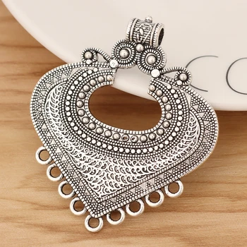 5 Stykker Tibetansk Sølv Store Hjerte Multi Tråde Stik Charms Vedhæng til Halskæde Smykker Tilbehør 61x53mm