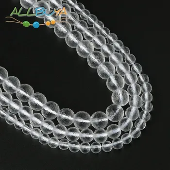 6 8 10 mm Hvid Transparent Krystal Glas Perler, Runde tjekker Meteorit Energi Sten Perler til smykkefremstilling DIY Armbånd Halskæde