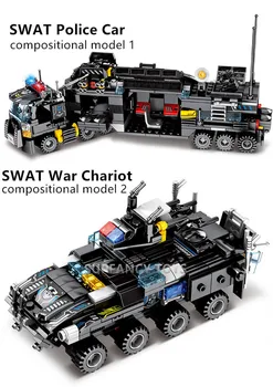 8stk/masse City Politi SWAT-Technic Lastbil Bil, Båd Model Mursten byggesten Sæt Juguetes Kits Pædagogisk Legetøj for Børn