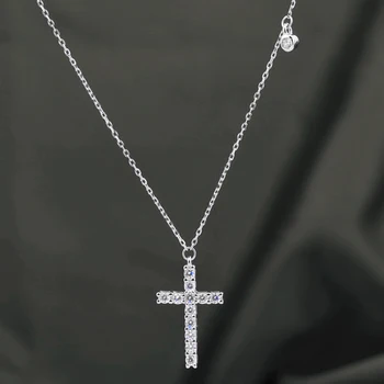 925 sterling sølv kors halskæde skinnende zircon simulering diamant kors mode religiøse halskæde smykker - Fine Smykker \ www.jl-energy.dk